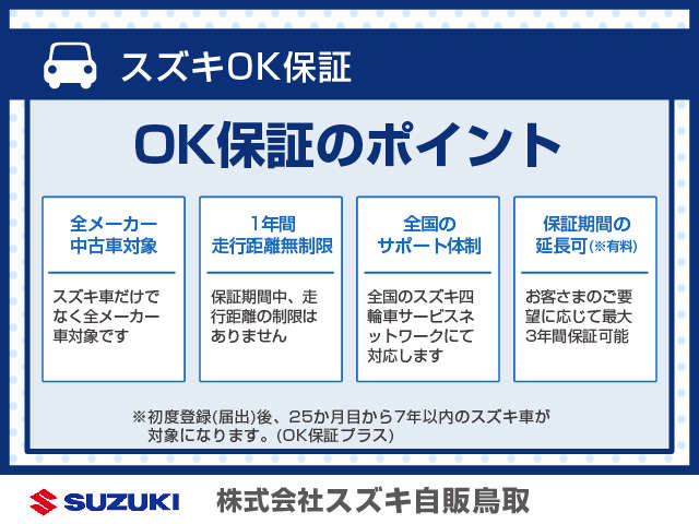 株式会社スズキ自販鳥取 Ｕ’ｓＳＴＡＴＩＯＮ米子 保証 画像3