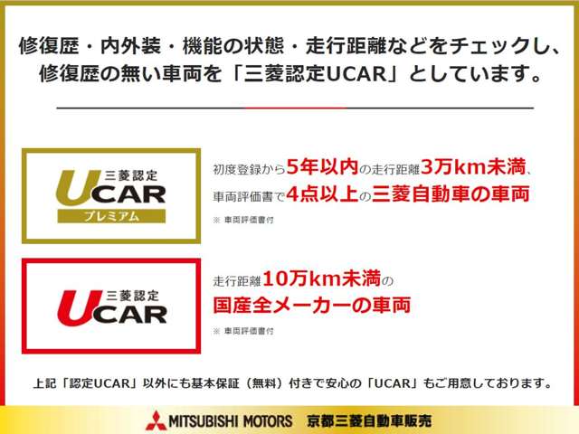 「三菱認定UCAR」も多数在庫！安心の保証付きです。