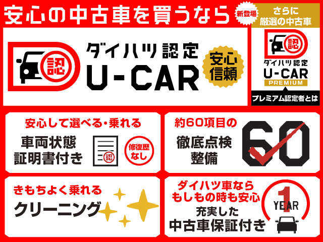 車のプロが見た車両状態証明書のあるダイハツ認定U-CARだから安心して選べます！
